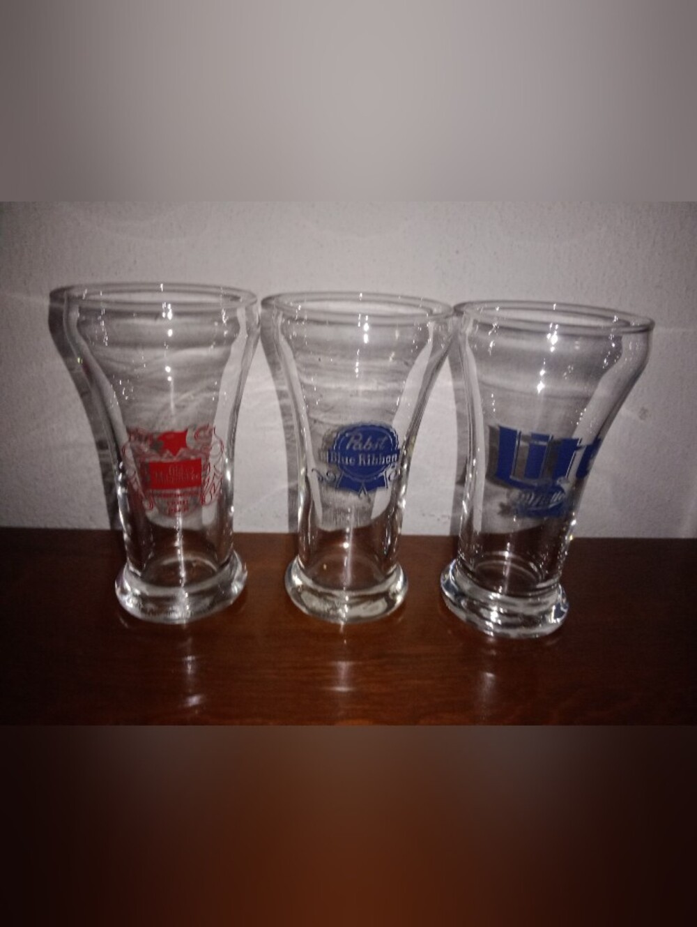Vintage Old Milwaukee Pabst Miller Lite Drinking Glasses Set of 3